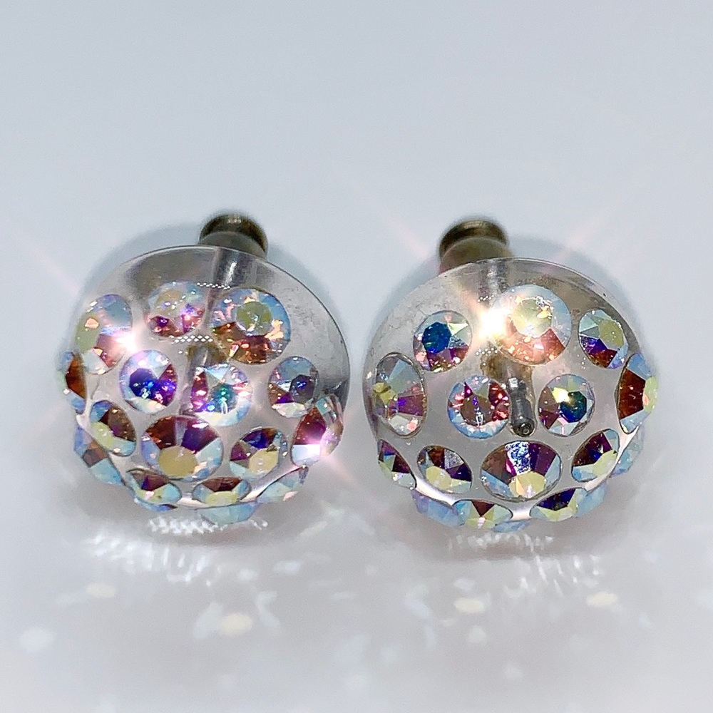 Acrylic Crystal Stud Earrings Embellished With Aurora borealis European Crystals - Picture 7 of 14